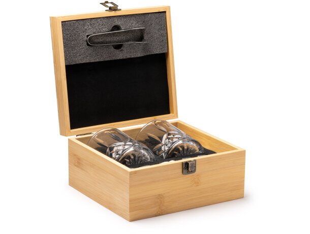 Set whisky Danys Natural con vasos bambú y cubitos piedra Crudo detalle 1