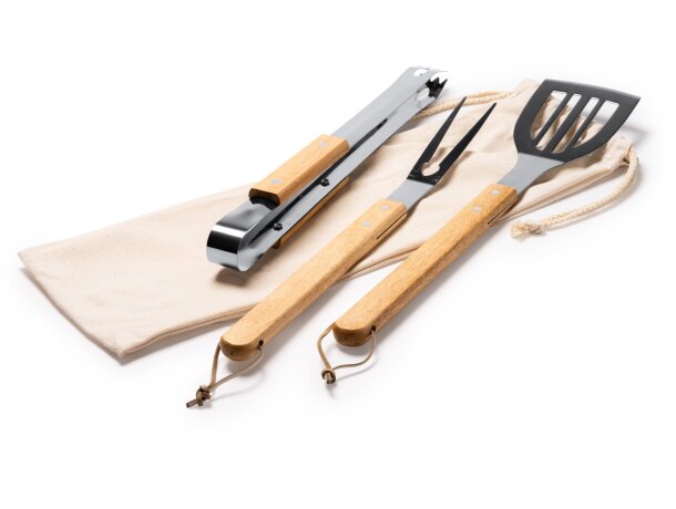 Set barbacoa CADAK acero inoxidable con mango de madera natural Crudo detalle 3