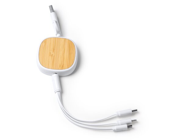 Cable cargador Lens bambú ABS reciclado 5 en 1 hasta 96 cm Blanco detalle 4