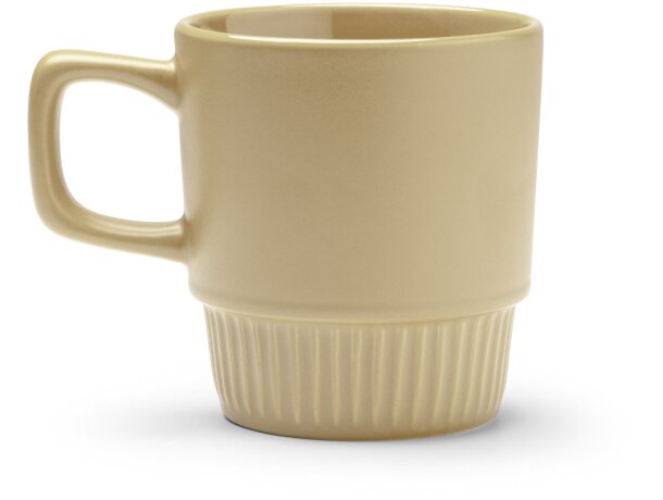 Taza cerámica Longi con asa ergonómica y base biselada Beige detalle 6