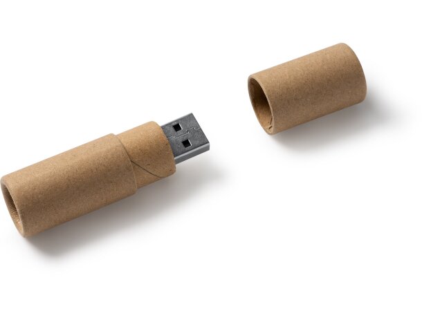 Memoria USB Viken 16GB cartón reciclado diseño cilíndrico eco Crudo detalle 2