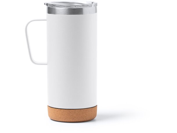Taza térmica Beyron 600 ml doble pared metálica base corcho Blanco detalle 6