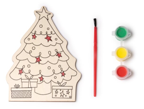 Set navidad Candel árbol madera con pinturas y pincel Arbol detalle 3