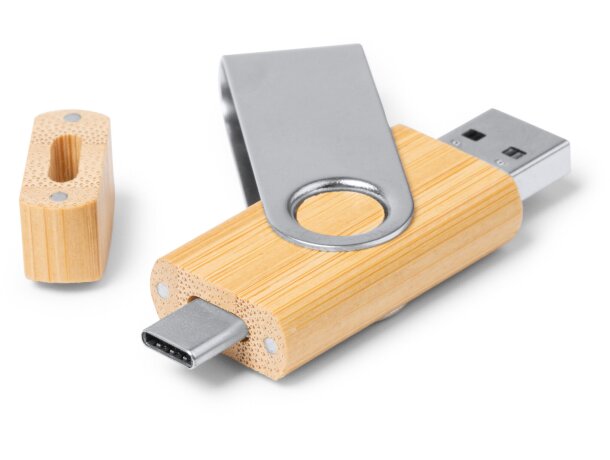 Memoria USB Gatlin de bambú natural con doble conexión 32GB Bambu detalle 4
