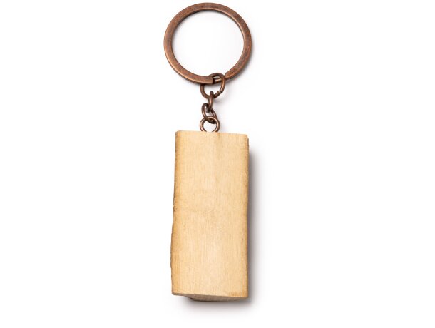 Llavero de madera natural con anilla metálica TOPAC Crudo detalle 1