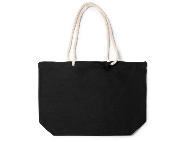 Bolsa playa algodón Zuko con asas náuticas 90cm Negro detalle 5