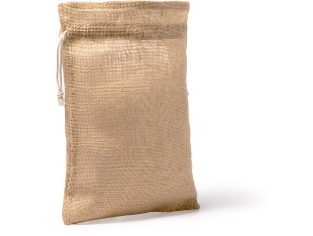 Bolsa tipo saco publicitaria con cordón ajustable en yute natural Flay Crudo detalle 1