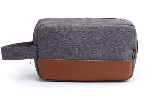 Neceser Tosun de poliéster reciclado con detalles en PU Leather Gris vigore detalle 3