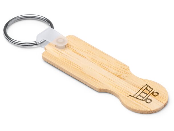 Llavero Nokel de bambú con moneda para carro de compra Crudo detalle 4