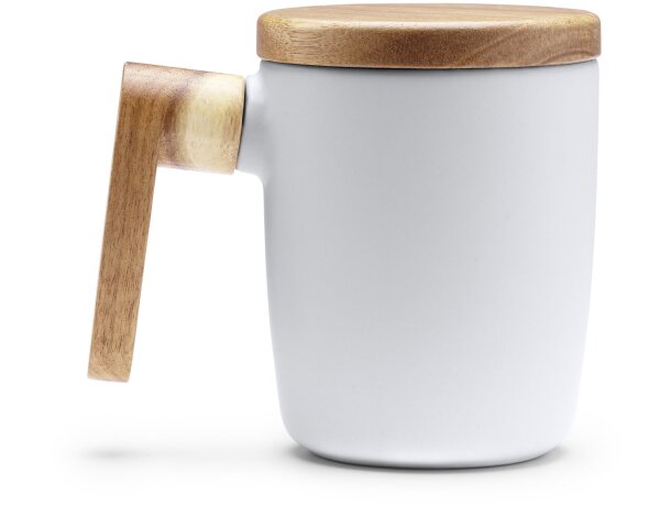 Taza Lovet cerámica 350ml con tapa bambú y asa ergonómica Blanco detalle 3
