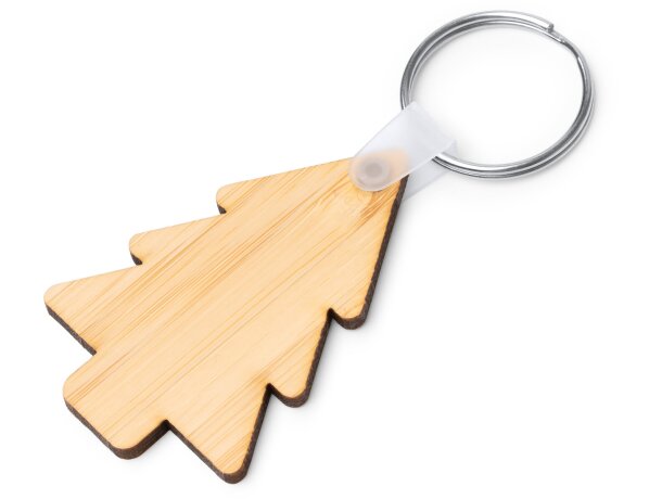 Llavero Lacey de bambú natural acabado crudo forma árbol navidad Crudo detalle 2