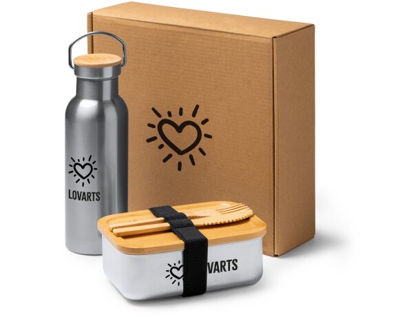 Set Bagner Natural con fiambrera 800ml y bidón 500ml bambú Crudo detalle 1