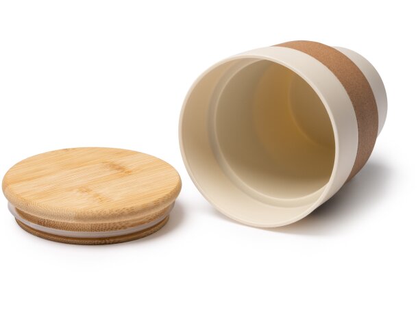 Vaso Lovren con tapa bambú y banda corcho 350ml eco Negro detalle 2