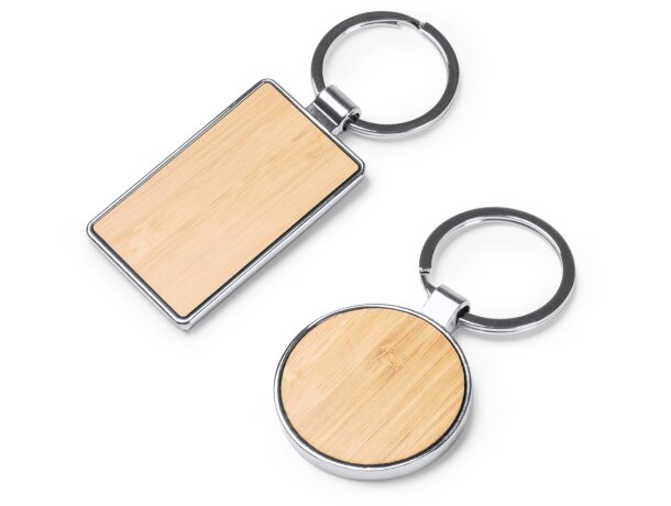 Llavero Karby rectangular bambú natural acabado metal Rectangular detalle 1