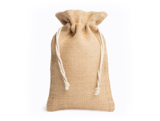 Bolsa tipo saco publicitaria con cordón ajustable en yute natural Flay Crudo detalle 1
