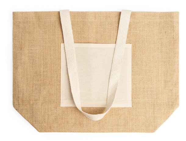 Bolsa Gavia yute laminado natural bolsillo frontal asas algodón Crudo detalle 6