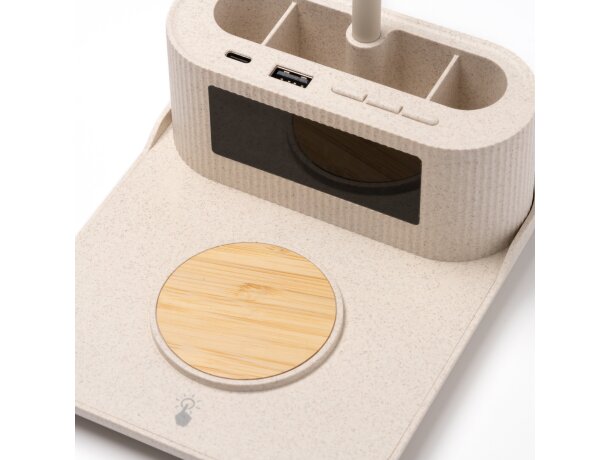 Lámpara cargador inalámbrico Payton con reloj y organizador Crudo detalle 1