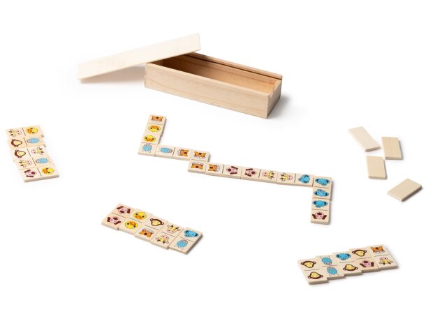 Juego dominó madera natural Buelix con diseño de animales Crudo detalle 1