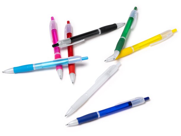 Bolígrafos originales con pulsador translúcido y tinta azul Ontario Blanco detalle 4
