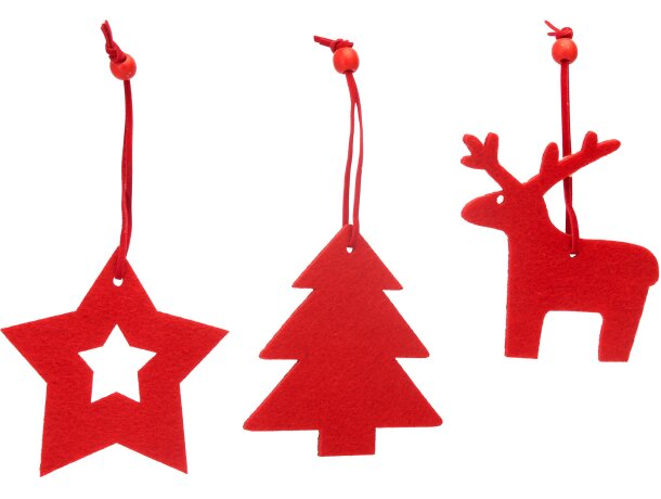 Set de colgantes navideños promocional 3 piezas poliéster Carol Rojo detalle 4