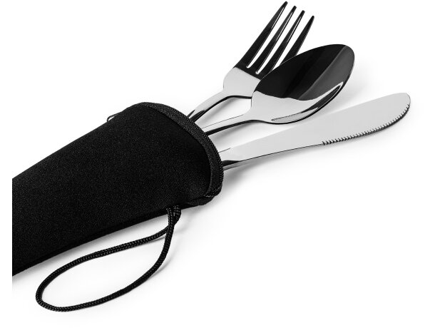 Set de cubiertos personalizado funda de neopreno acero Belver Negro detalle 4