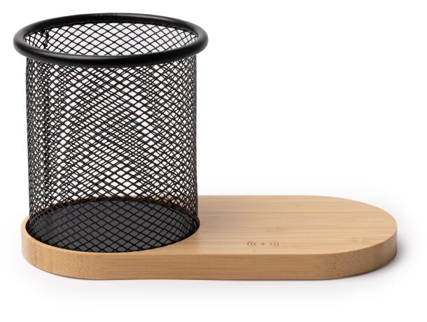 Portalápices cargador inalámbrico Costelo metal y bambú Crudo detalle 4