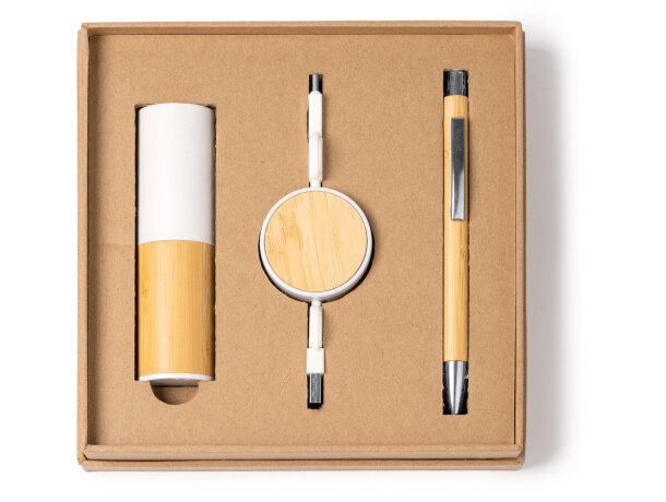 Set regalo Fargon batería externa cable cargador y bolígrafo Blanco detalle 3