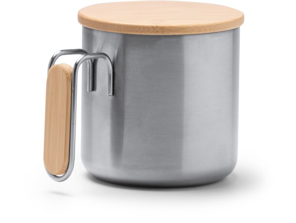 Tazas metálicas con tapa de bambú en acero inoxidable 350ml Rimor Negro detalle 3