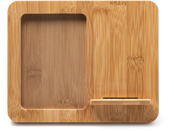 Cargador inalámbrico Vulco bambú natural 10W con portafotos Bambu detalle 3