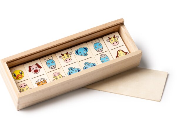 Juego dominó madera natural Buelix con diseño de animales Crudo detalle 4