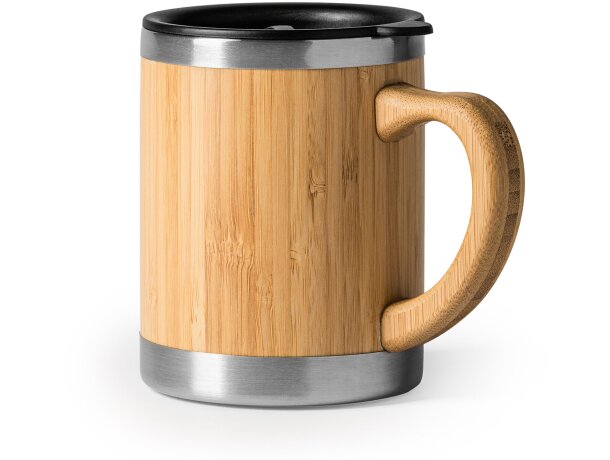 Tazas ecológicas Pana acero inoxidable doble pared exterior bambú 340 ml Crudo detalle 8