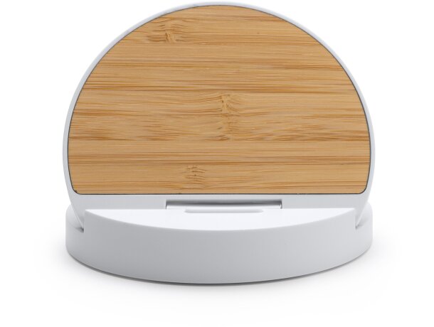 Cargador inalámbrico Remus bambú ABS 10W QI con logotipo Blanco detalle 4