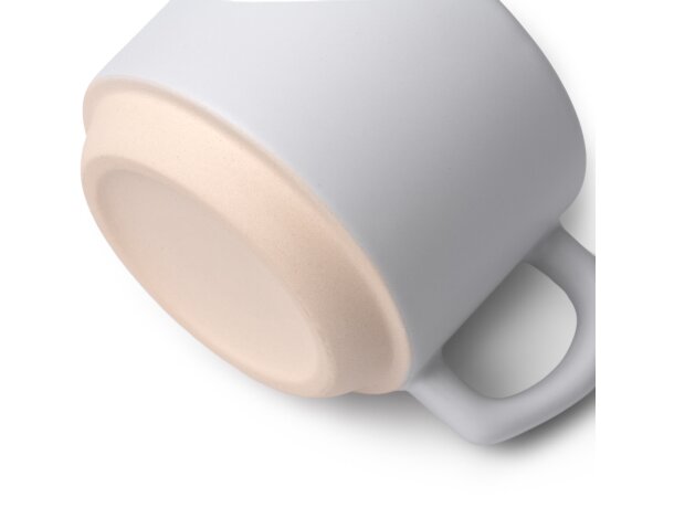 Taza Geisa blanco de cerámica con asa irregular y bambú 180ml Blanco detalle 3