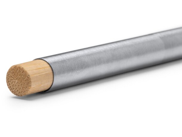 Bolígrafo Kent plata acero reciclado y bambú con carga jumbo Plata detalle 2