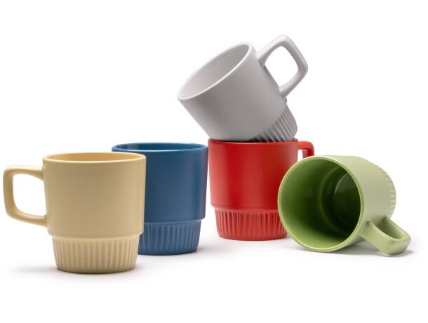Taza cerámica Longi con asa ergonómica y base biselada Beige detalle 4