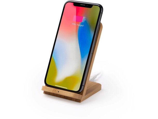 Cargador inalámbrico con soporte smartphone Gravity Bambu detalle 3