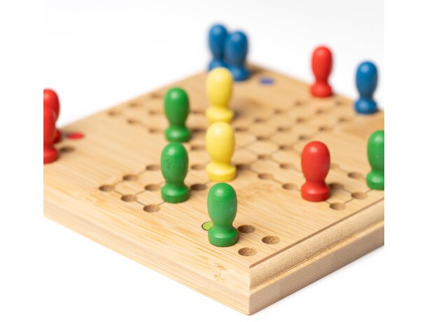 Juego de parchís Siscar en bambú natural con funda de algodón Crudo detalle 2