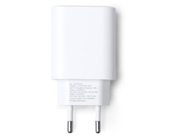 Adaptador viaje Tanky con carga rápida USB-C y USB-A 25W Blanco detalle 4