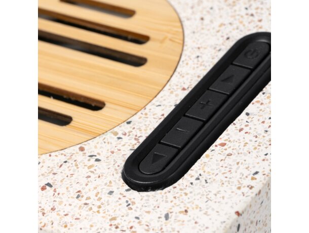 Altavoz Bluetooth Miler con terrazo reciclado y bambú natural Crudo detalle 1