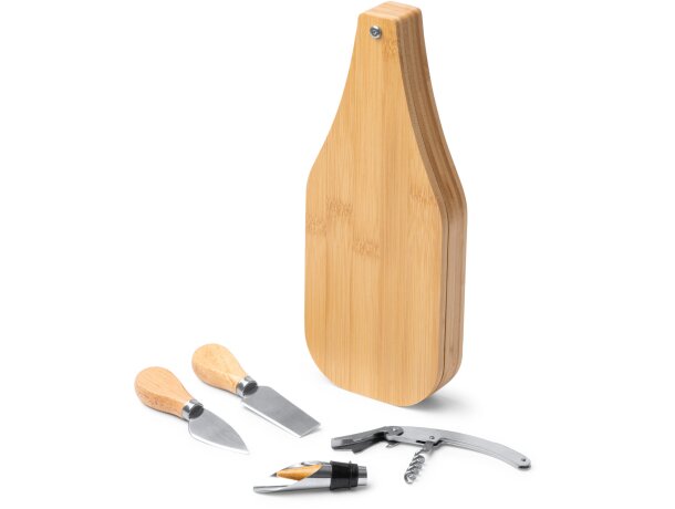 Set queso y vino Gauda con estuche bambú y acero inoxidable Crudo detalle 1