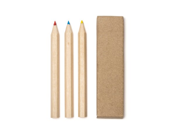 Set Denok Natural con 3 lápices colores madera sostenible Crudo detalle 3