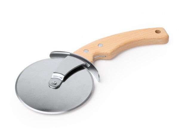 Cortapizzas Zaneti acero inoxidable mango madera ergonómico Crudo detalle 2