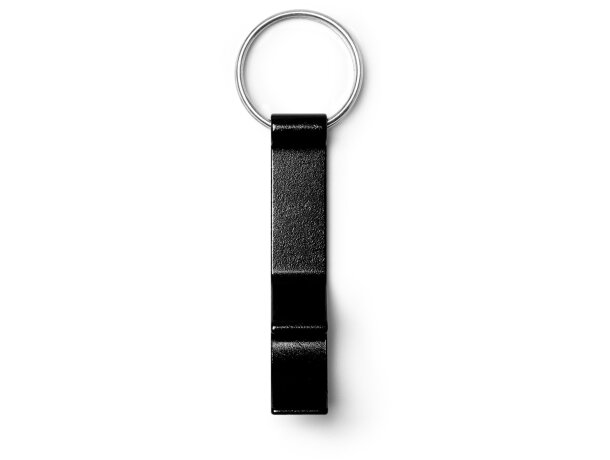 Llavero met&aacute;lico con abridor de latas aluminio Bioko Negro detalle 3