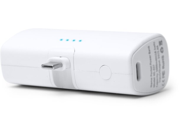 Batería externa Biper 5000 mah de abs reciclado con linterna Blanco detalle 1