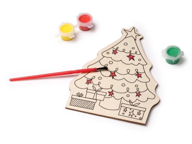 Set navidad Candel árbol madera con pinturas y pincel Arbol detalle 2