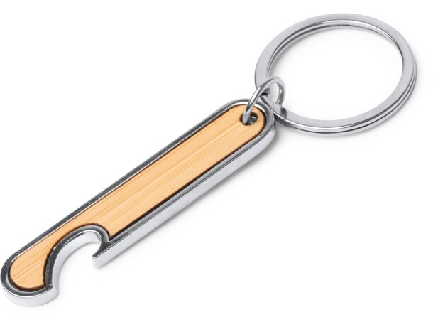 Llavero Reston con abridor integrado de acero y bambú natural Crudo detalle 2