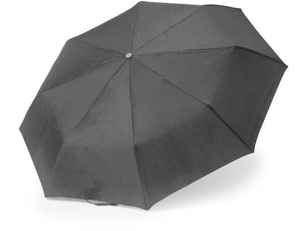Paraguas plegable con logo con mango plateado poliéster Yaku Negro detalle 7