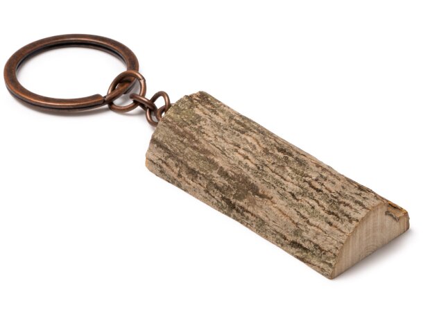Llavero de madera natural con anilla metálica TOPAC Crudo detalle 2