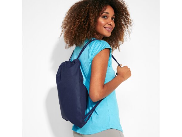 Mochila saco Zorzal poliéster 600D bolsillo cremallera cordones Blanco detalle 5