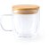 Taza de cristal corporativa borosilicato doble pared tapa bambú 280ml